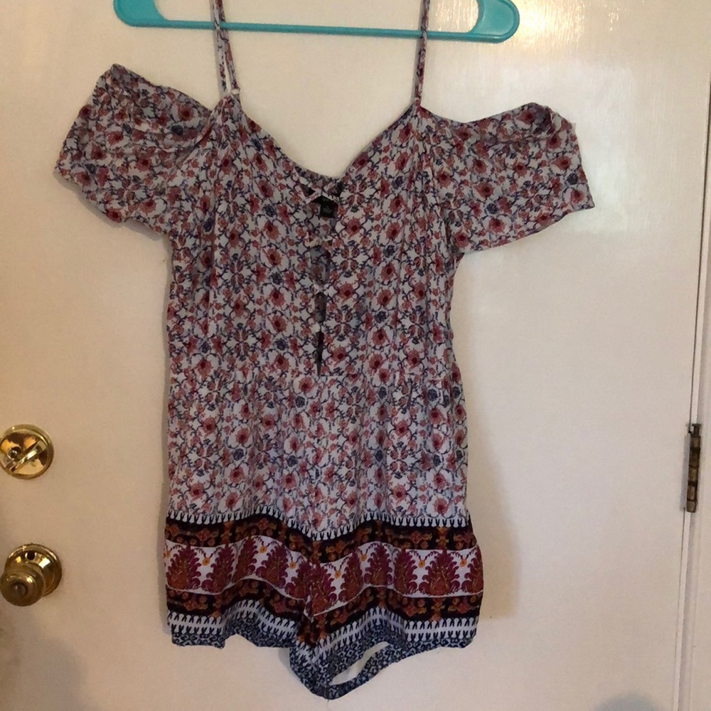 Off the shoulder romper with spaghetti straps